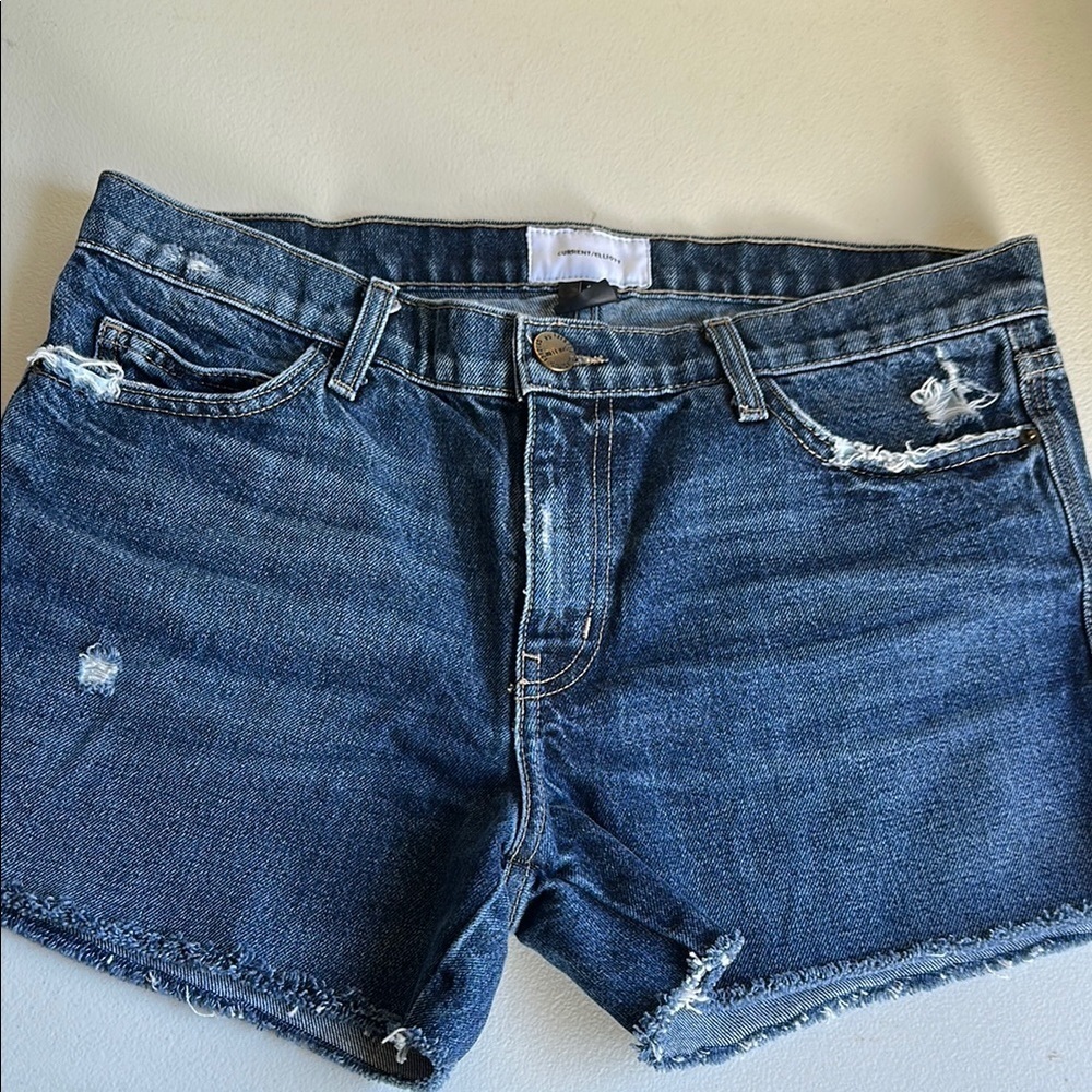 Current/Elliott Blue Jean Shorts Distressed Frayed Hem